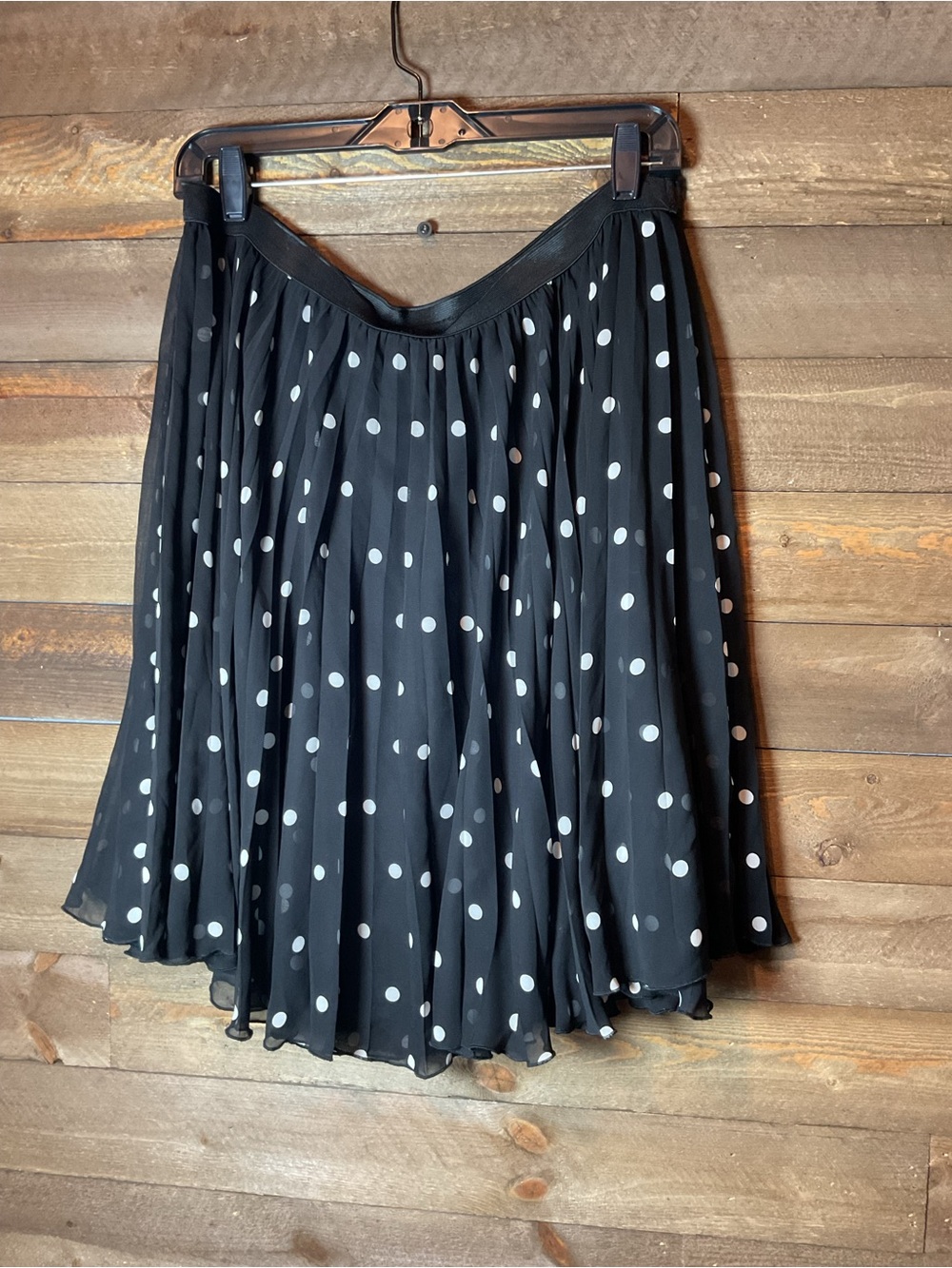 Black Accordion Skirt with White Polka Dots Pull On Worthington Size Large